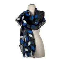 Blue White and Dark Gray Leaf Scarf